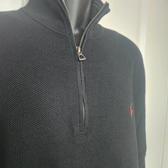 Polo by Ralph Lauren Black and Red Zip Up Sweater - Picture 2 of 4